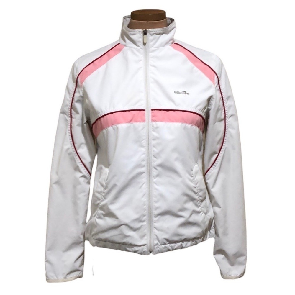 Ellesse Jacket Size Medium White Pink Striped Full Zip Track